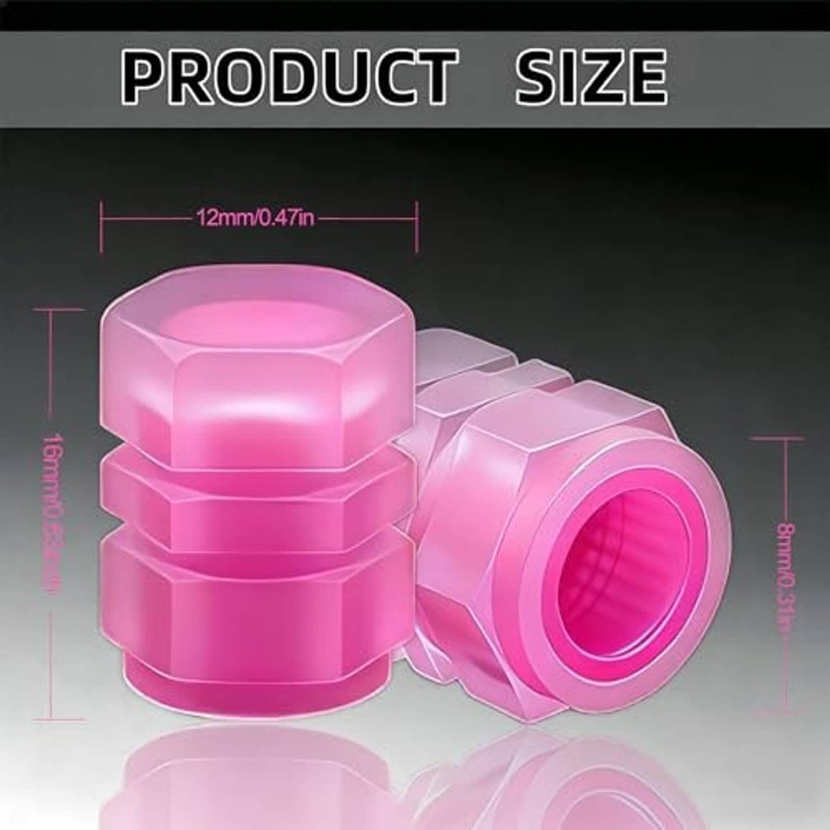 Pink translucent tire valve cap design with protective valve covering
