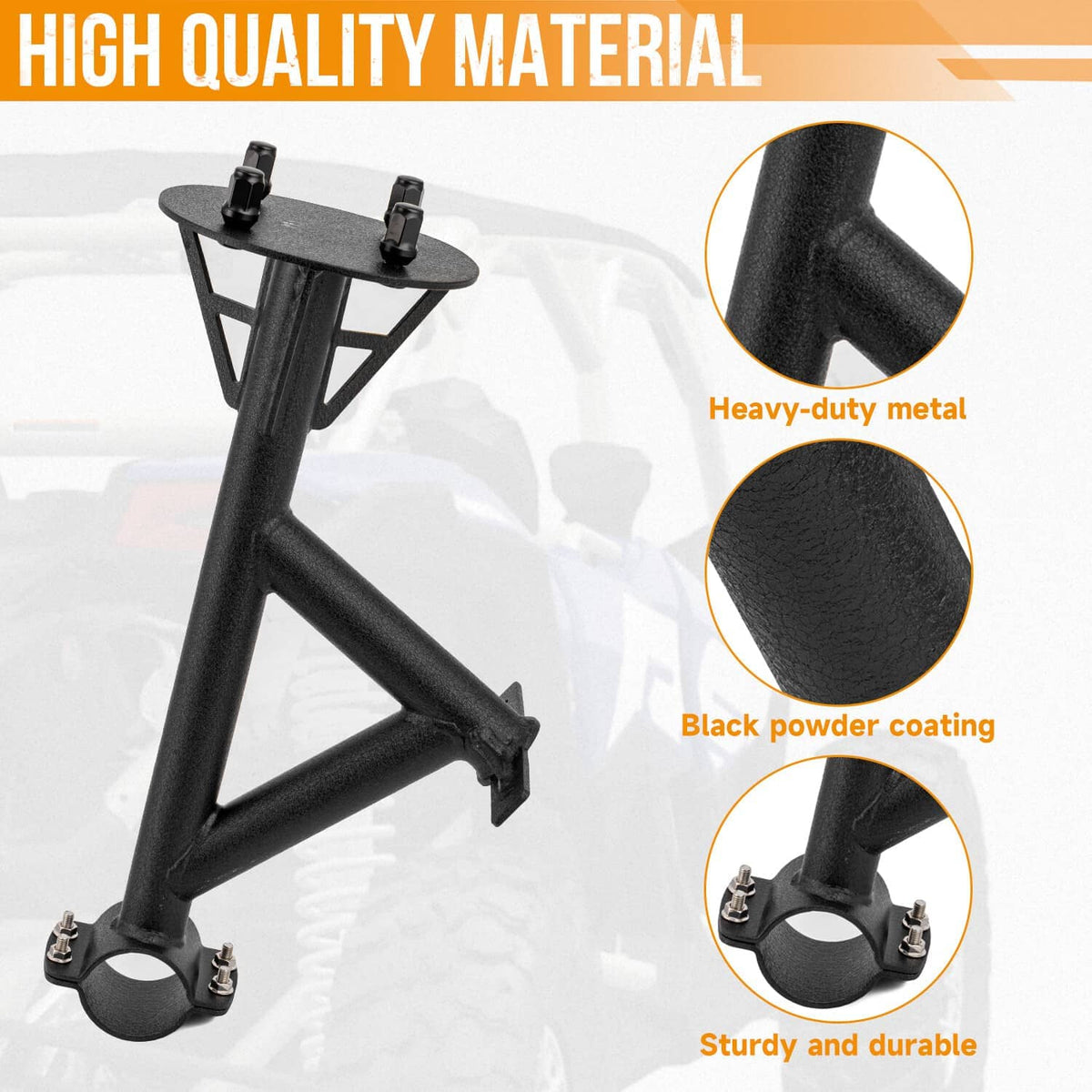 Black heavy-duty metal spare tire carrier mount rack with powder-coated finish
