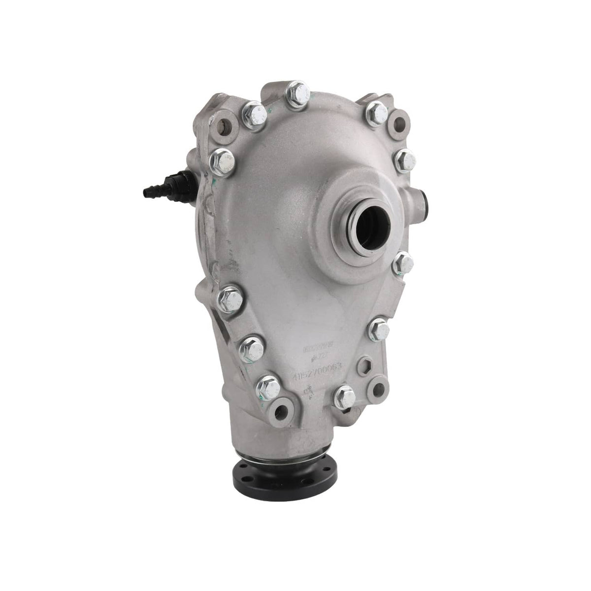 Front axle differential carrier with front bearing opening and bolt-studded metal body
