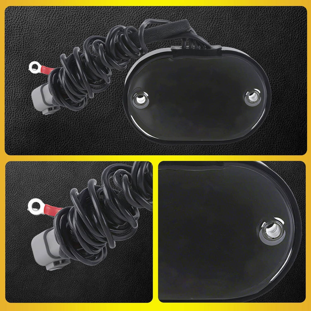 Black round voltage regulator rectifier cover with mounting screws and wire lead
