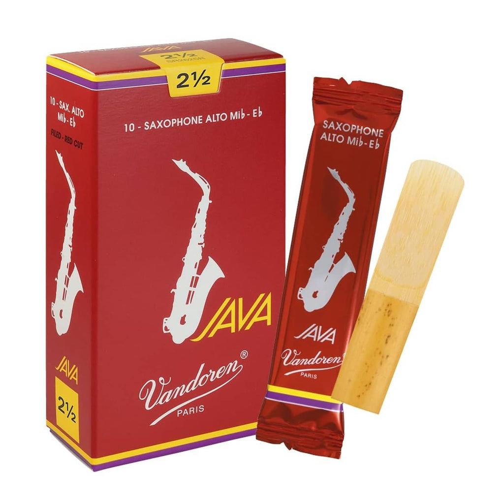 Vandoren Java red cut alto sax reeds, 2½ strength, box of 10 with one reed