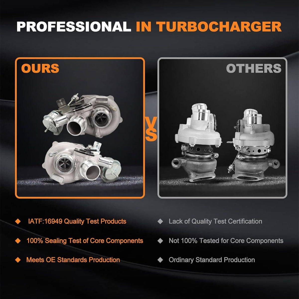 Pair of turbochargers with metal housings, flanges, and inlet piping connections