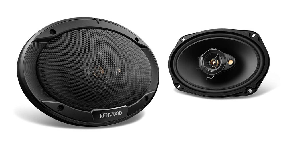 Black 6.5-inch car speaker pair with front grilles and rear speaker baskets