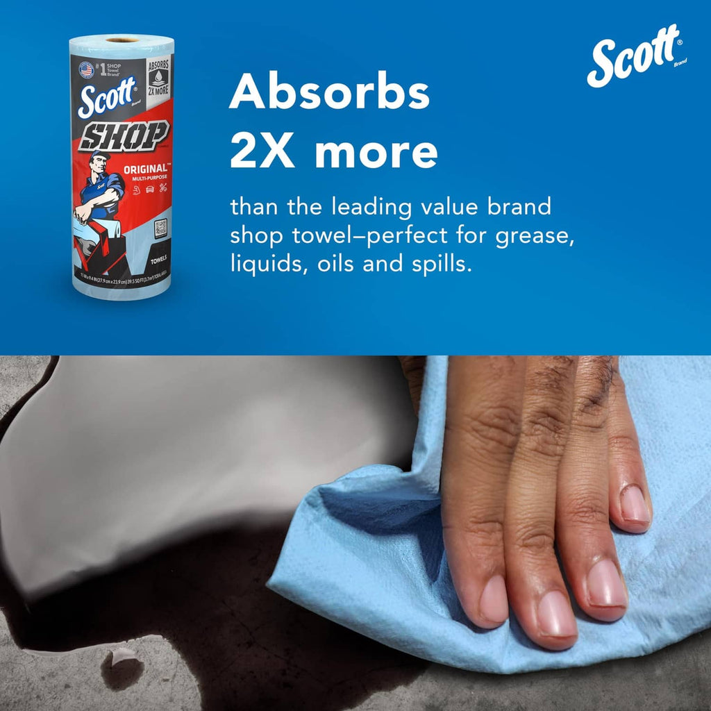 Blue Scott Original shop towel wiping by hand, absorbent multi-purpose cleaning towel.