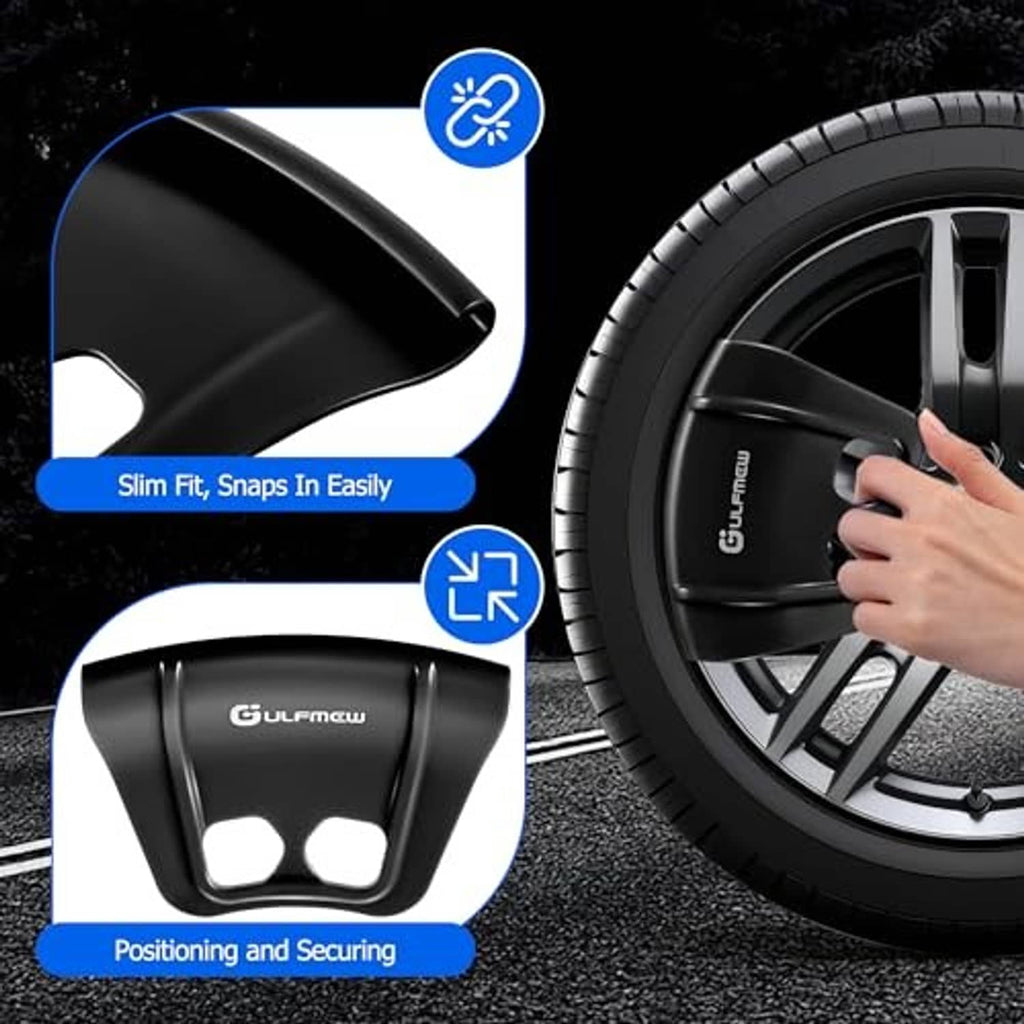 Black curved wheel rim protector angled view with cutout window, Gufmewu logo.