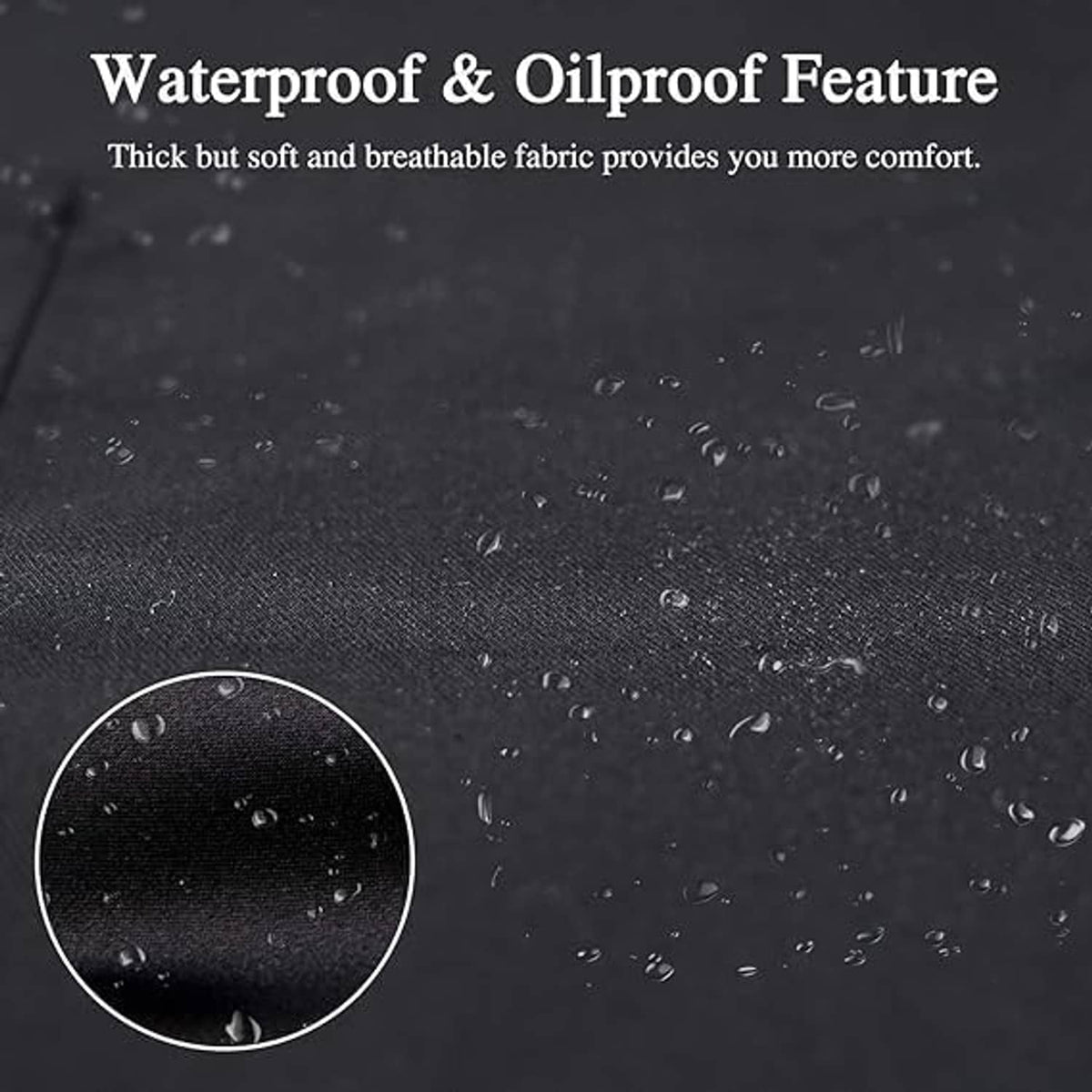 Black apron fabric with water and oil droplet pattern for waterproof, oilproof use