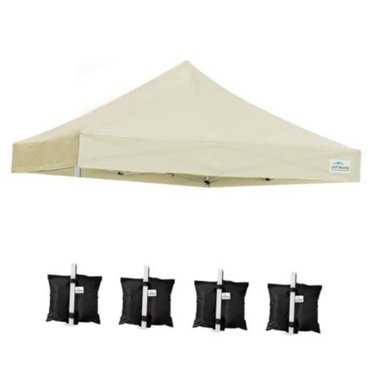Beige replacement pop-up tent canopy top with peaked roof and reinforced corner seams