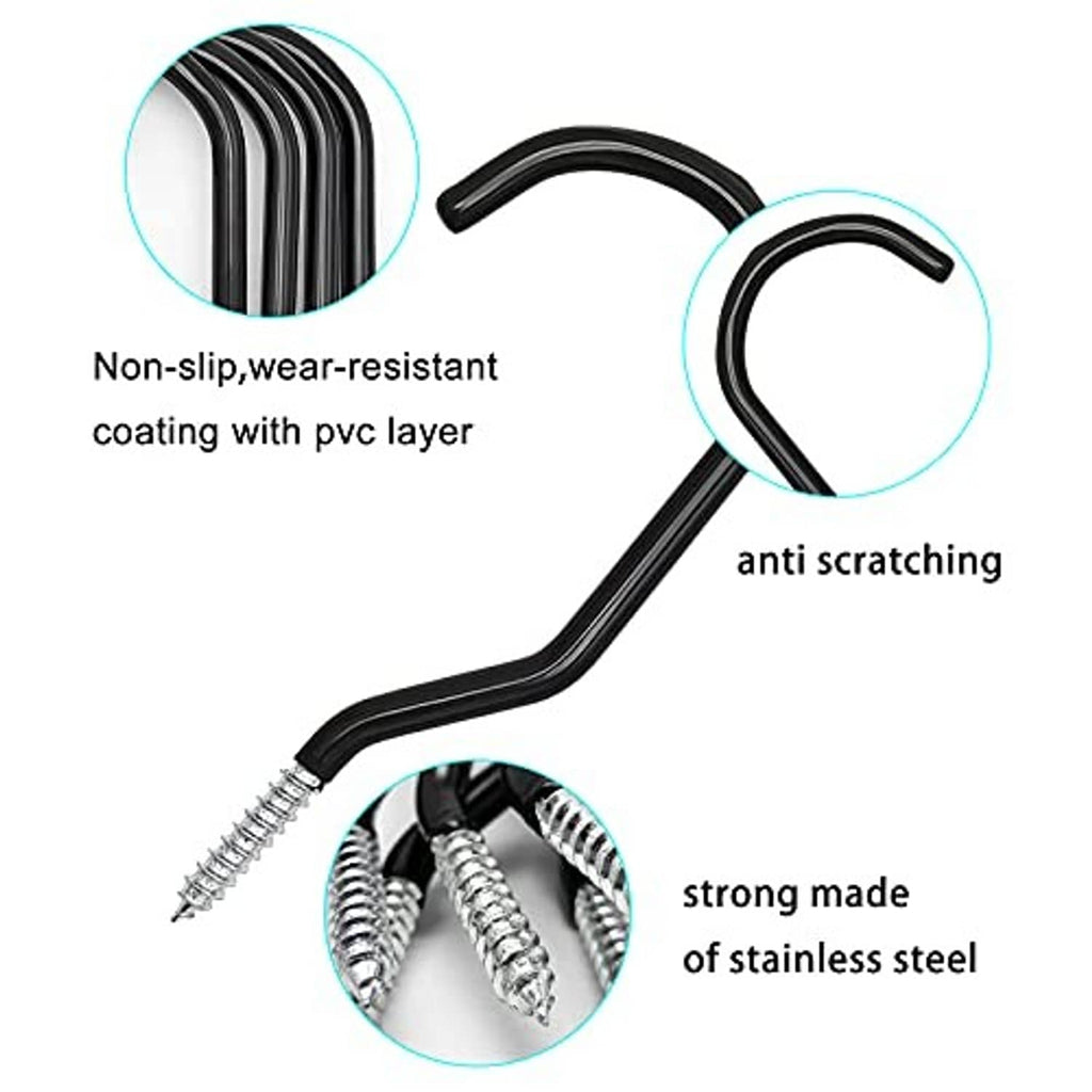 Black PVC-coated anti-scratch steel bike hooks with mounting screws, non-slip surface