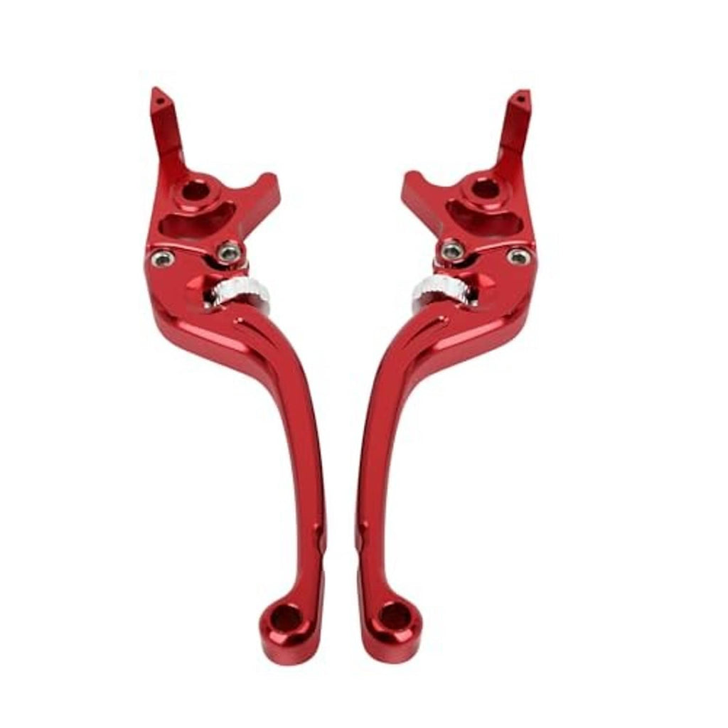 Red CNC adjustable motorcycle brake lever handle pair with silver pivot hardware