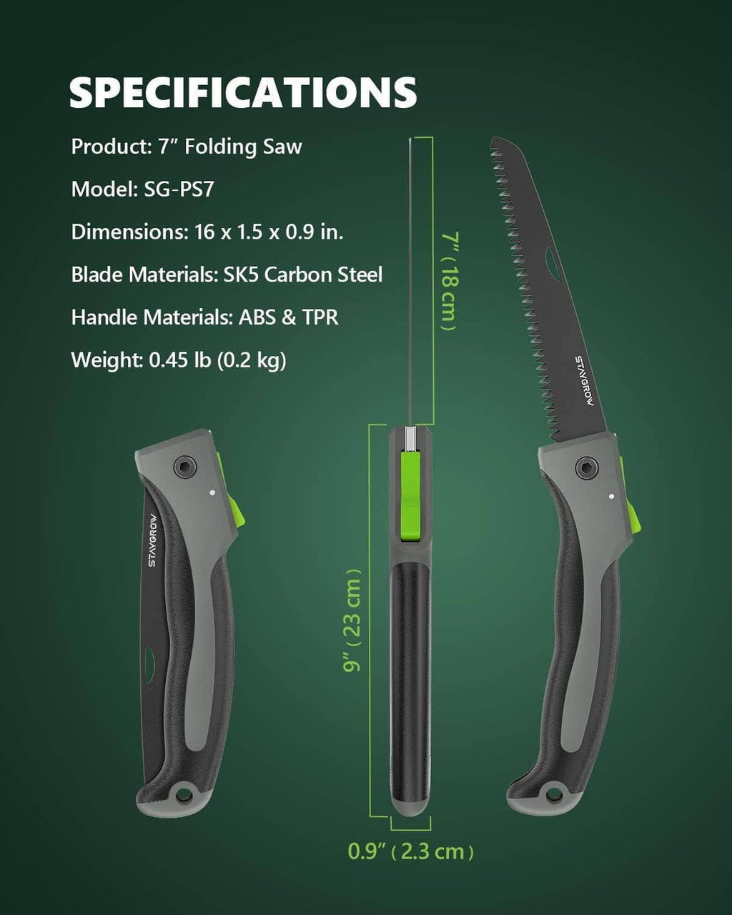 7-inch folding hand pruning saw with serrated SK5 carbon steel blade and gray handle