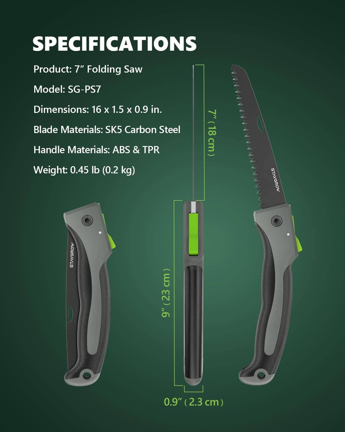 7-inch folding hand pruning saw with serrated SK5 carbon steel blade and gray handle