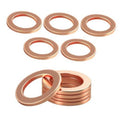 Copper oil drain plug gasket set, multiple round copper washers with center holes and stack