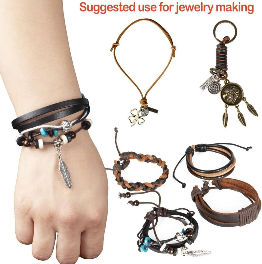 Black genuine leather cord braiding string, shown as bracelet-style leather lace