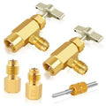 Brass self-sealing puncture can tap kit with valve, clamp, and threaded adapters