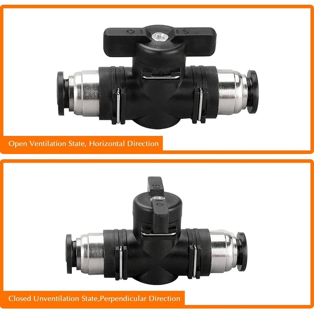 Pneumatic ball valve showing open vent state and closed vent state directions