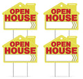 Red and yellow open house yard signs, set of 4, with white blank panels
