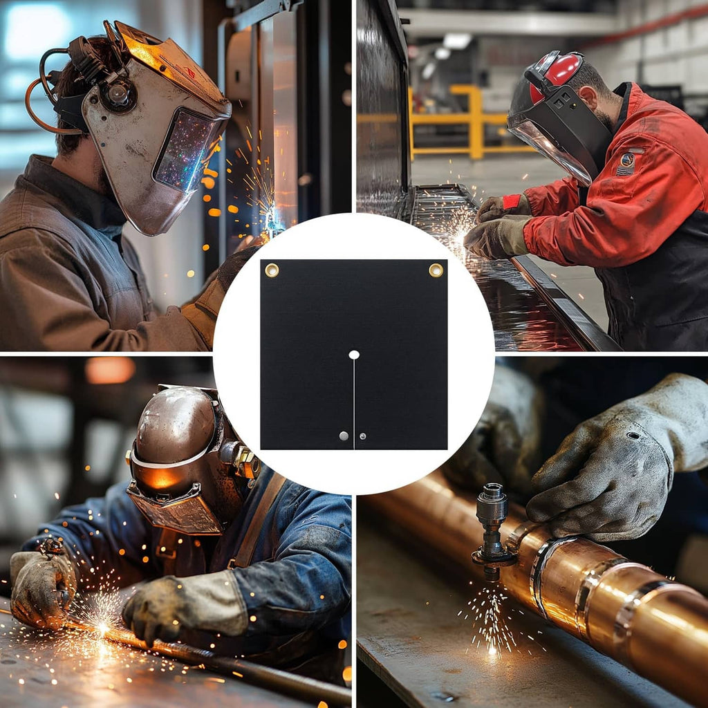 Black fireproof welding heat shield mat with brass grommets for heat protection