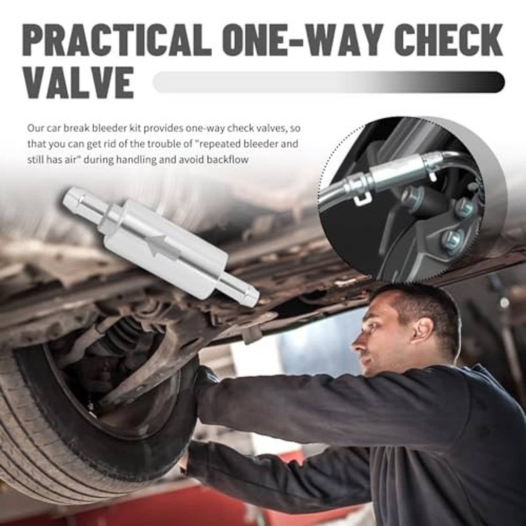 Brake bleeder hose with one-way check valve adapter for automotive brake bleeding
