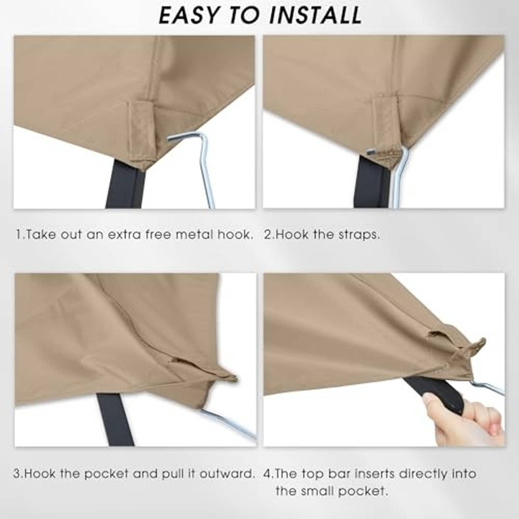 Beige canopy top with strap and pocket hook points for easy installation