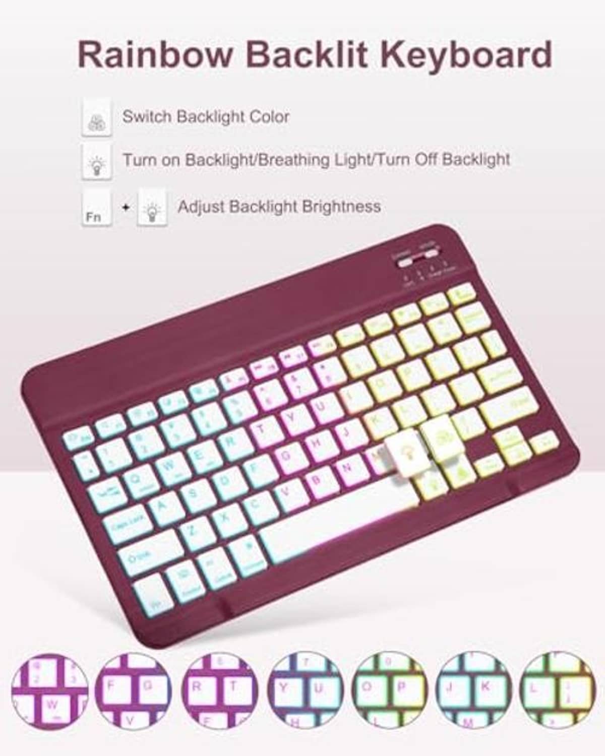 Wine red backlit keyboard case with rainbow key lighting