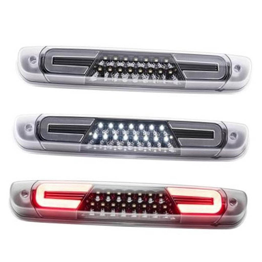 LED third brake light with clear lens, silver housing, multiple white LED points