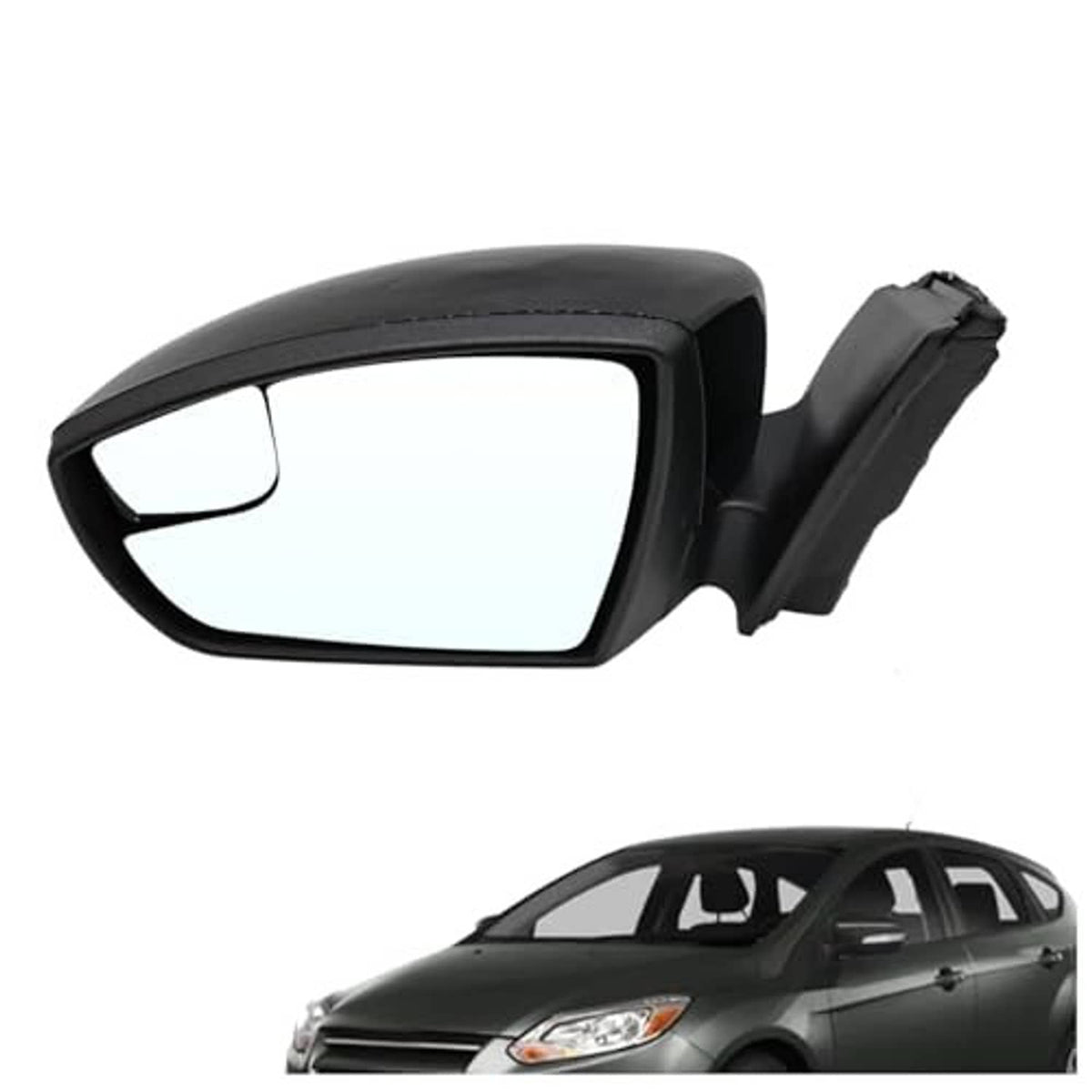 Left side mirror assembly with black housing and clear mirror glass, signal mount visible