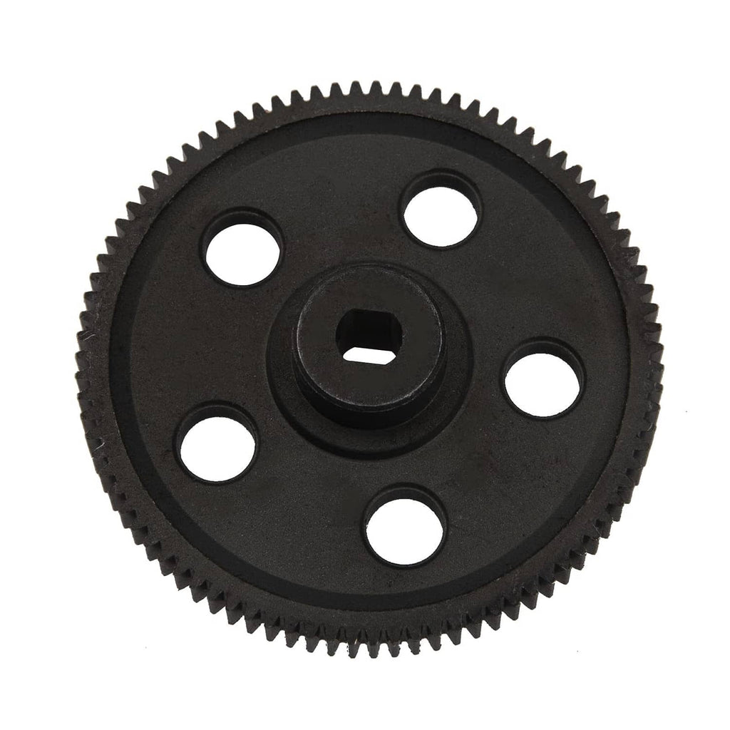 Black 87T spur gear with five holes and central hex drive recess