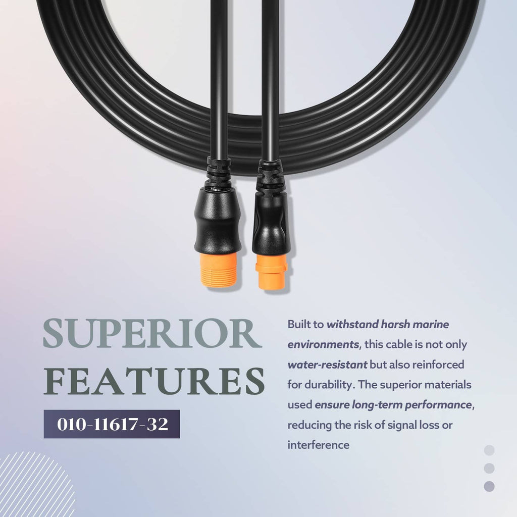 Two orange-tipped connectors on a black transducer extension cable