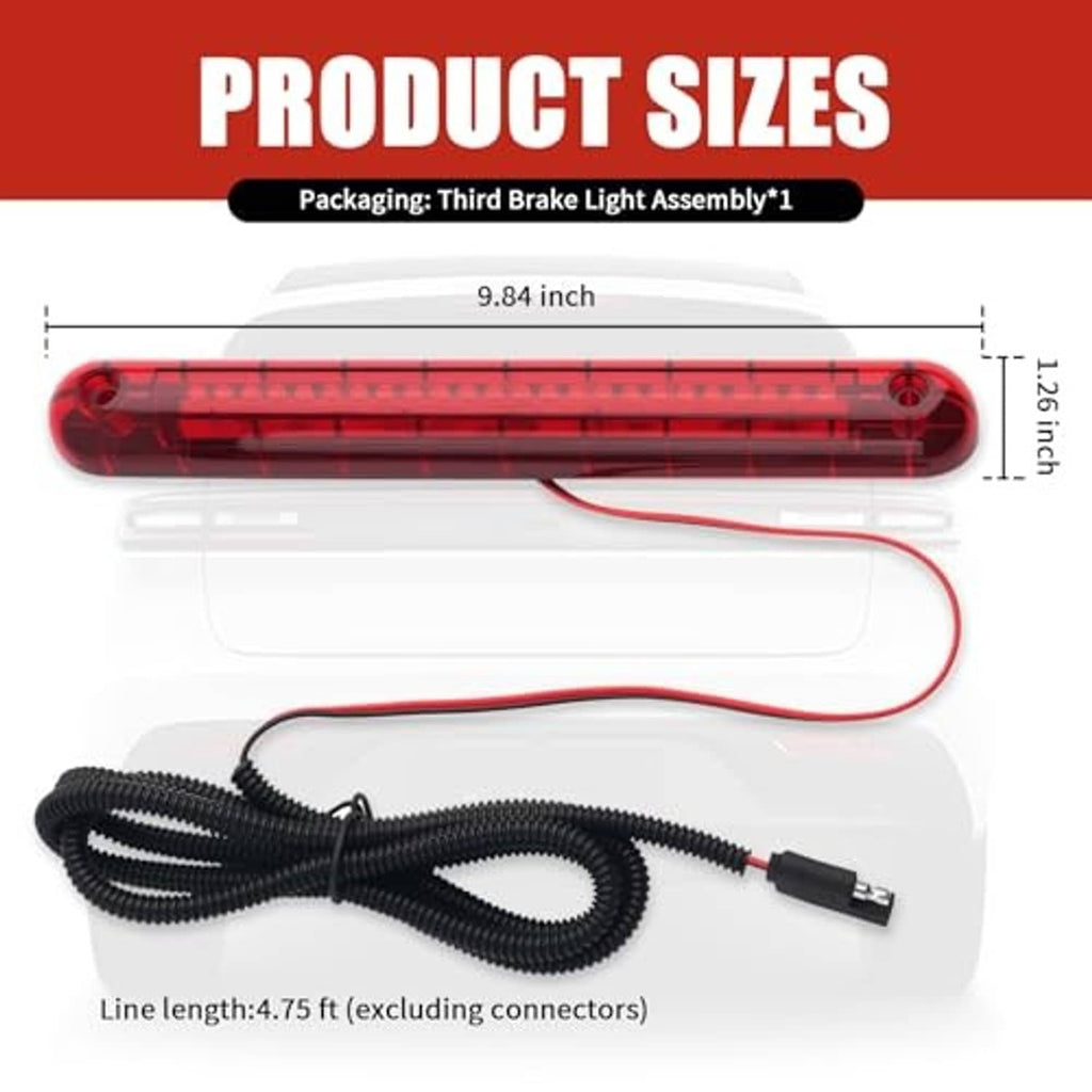 Red LED third brake light bar with wiring harness, front view