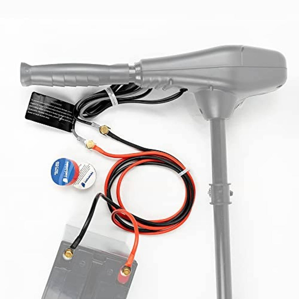 Trolling motor battery cable extension kit with cable bundle and gold terminal connectors.