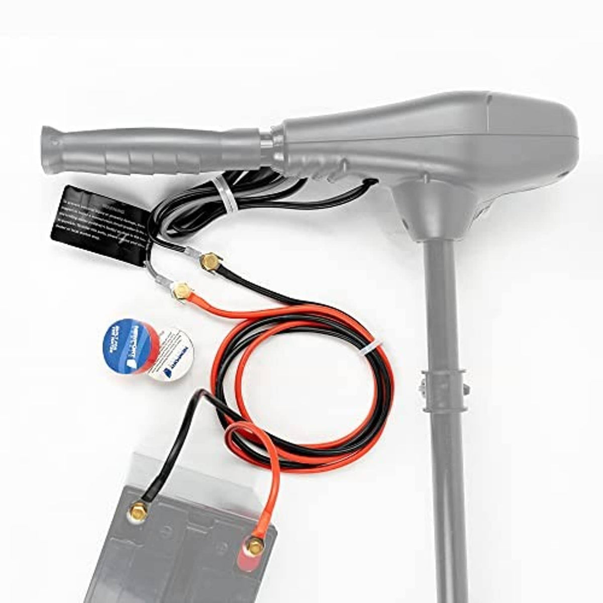 Trolling motor battery cable extension kit with cable bundle and gold terminal connectors.