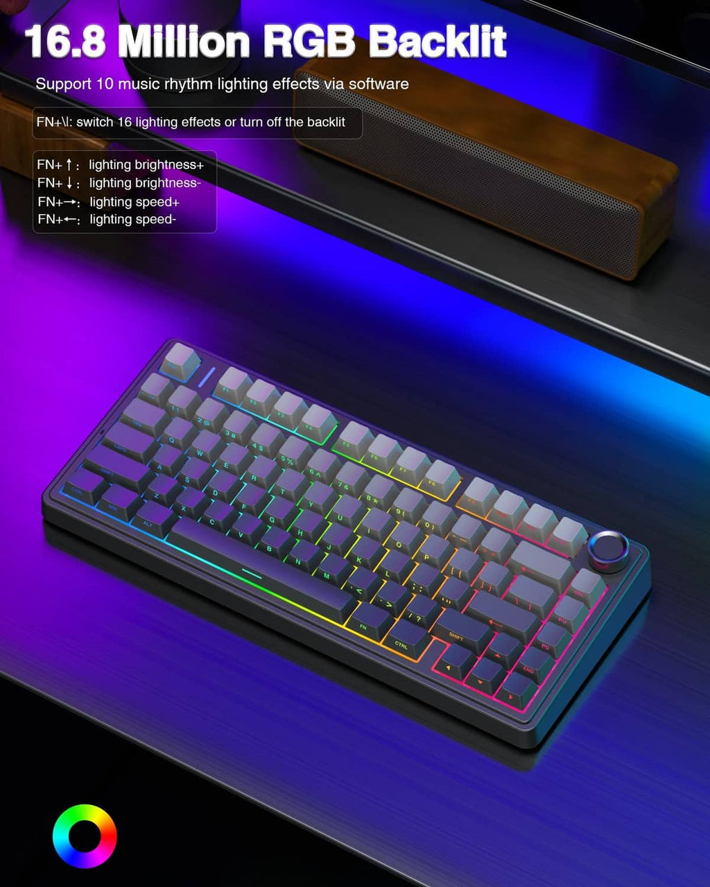 Black mechanical keyboard with 16.8 million RGB backlight and illuminated keys
