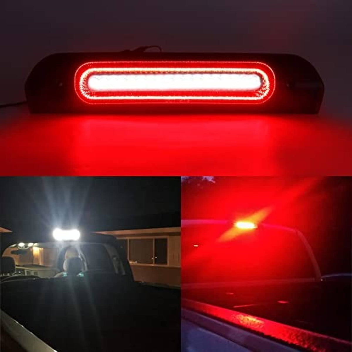 Lit LED smoked lens high mount brake light bar glowing bright red