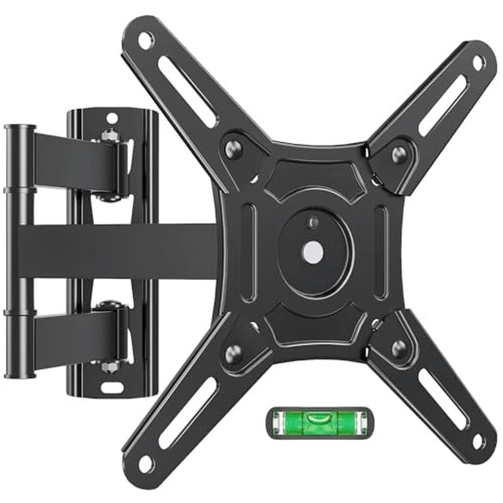 Black full-motion TV wall mount bracket with three arms and circular mounting plate