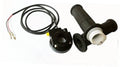 Bicycle throttle and kill switch assembly with black grip, cables, and switch housing