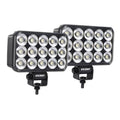 Pair of rectangular LED work lights with silver LED lenses and black mounting brackets