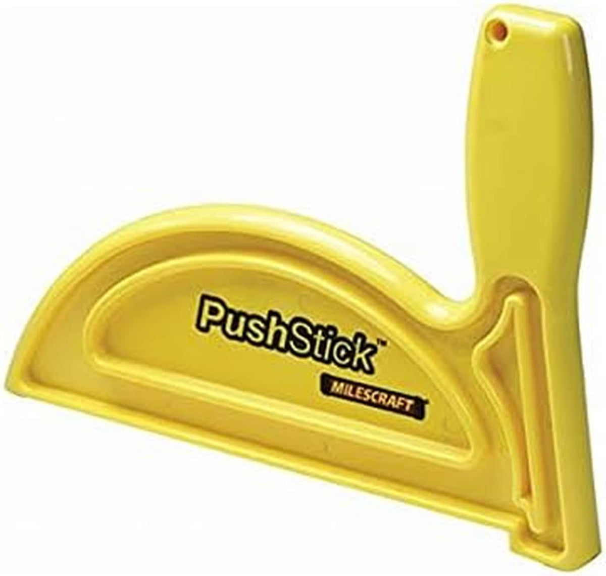 Yellow PushStick for woodworking safety with raised handle and grip