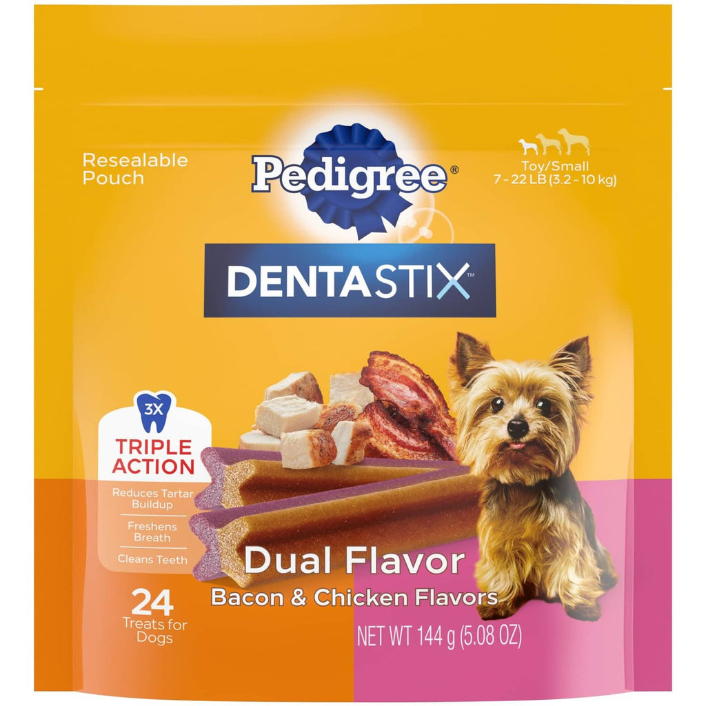 Pedigree Dentastix dual flavor dog dental treat pouch, bacon and chicken
