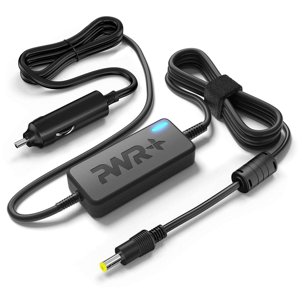 Car charger cable with PWR+ adapter, car plug, and DC barrel connector