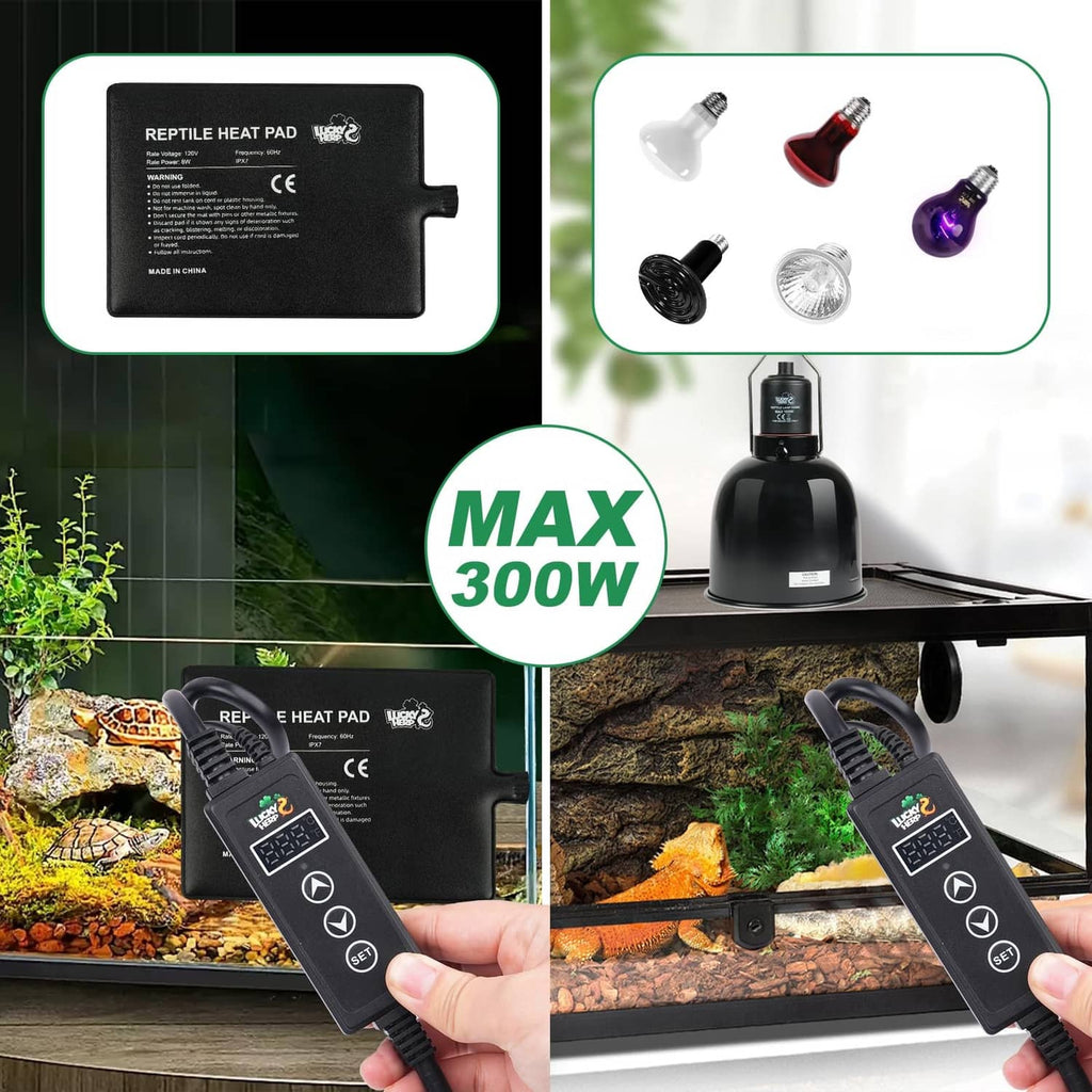 Reptile thermostat controller with plug and wiring accessories for heat lamp setup