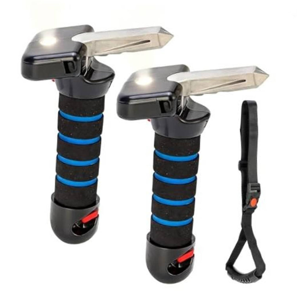 Blue-and-black car door handle assist with metal head and non-slip grip