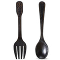 Rustic fork and spoon wall decoration, dark metal finish with embossed handle detail