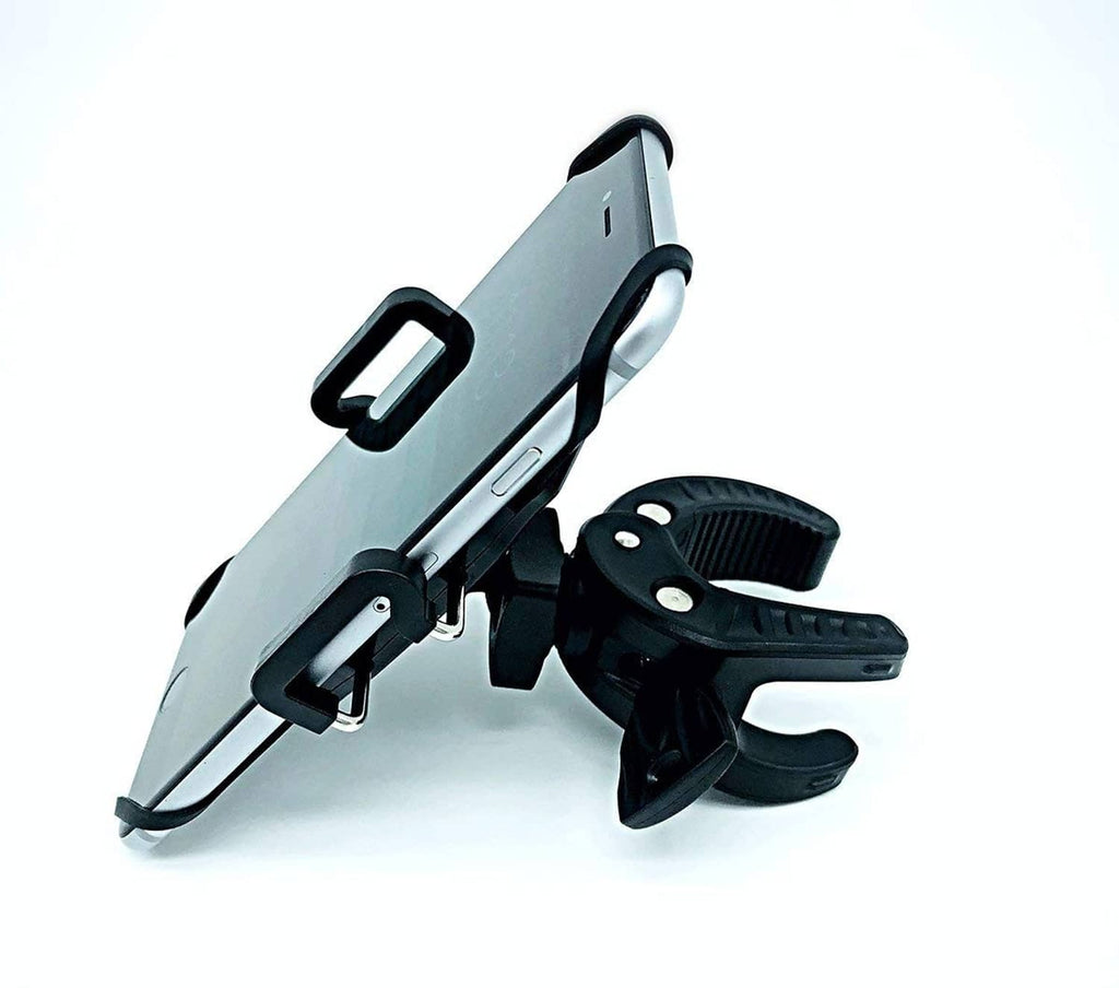 Universal bike phone holder clamp with adjustable black mount arms