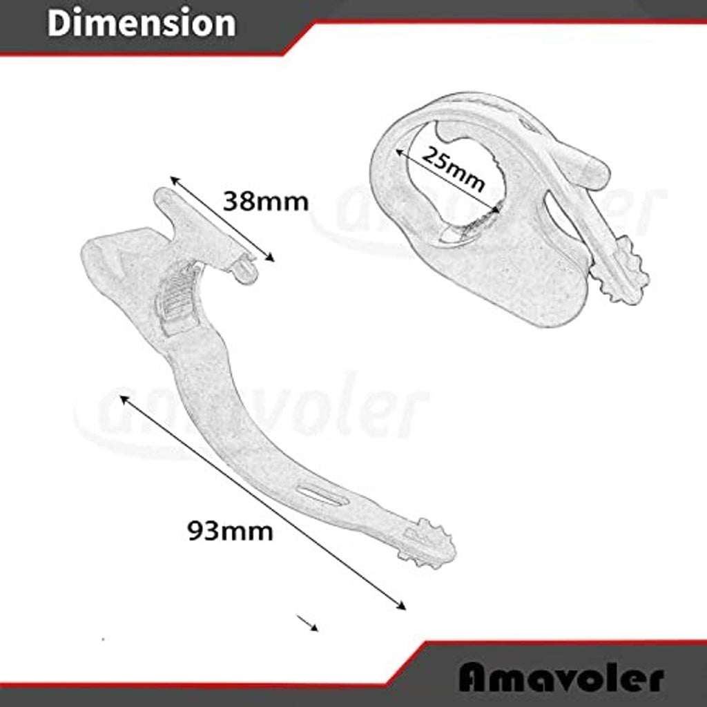 Throttle assist grip dimensions diagram in grayscale, showing curved lever and mount.