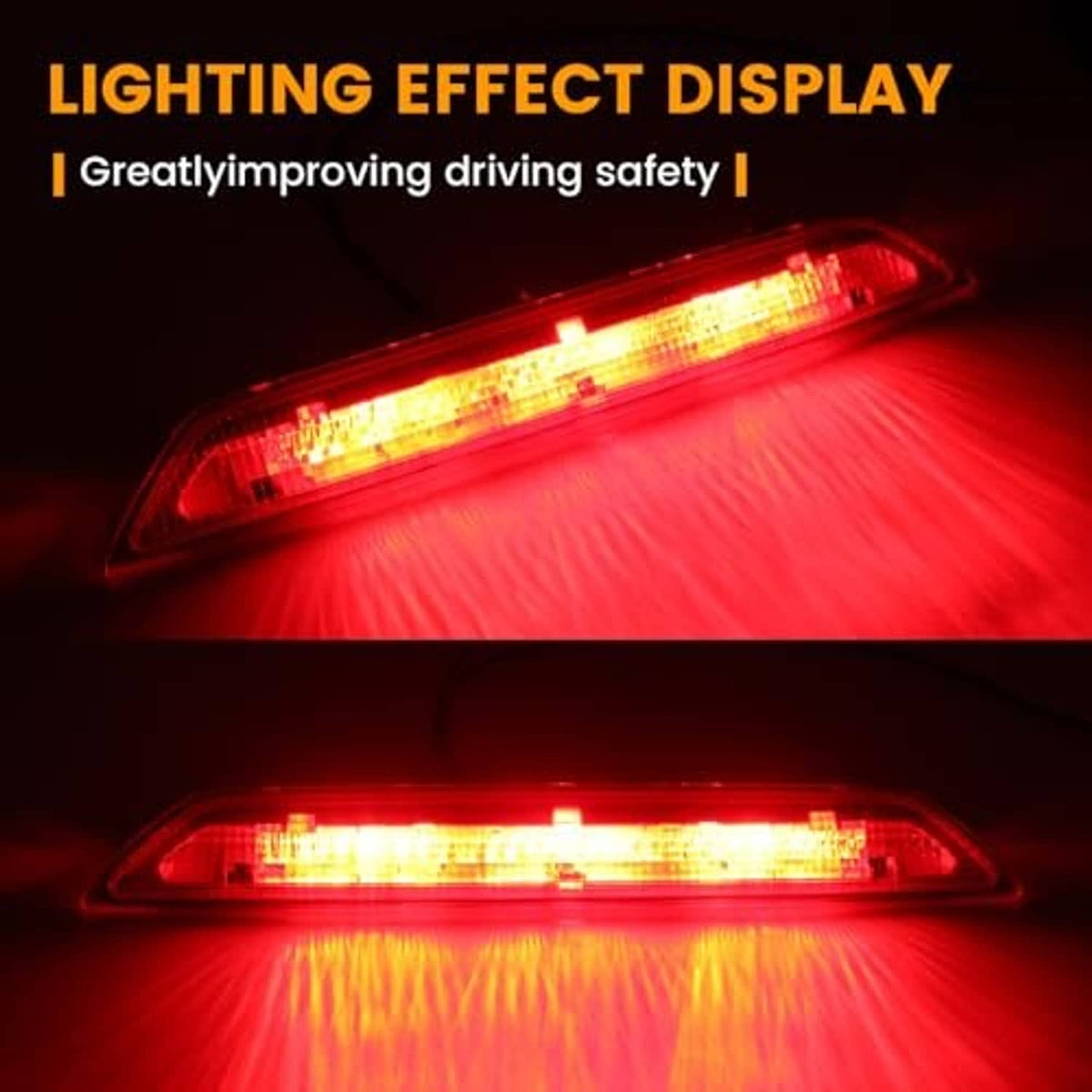 Illuminated red LED third brake light bar with bright central strip