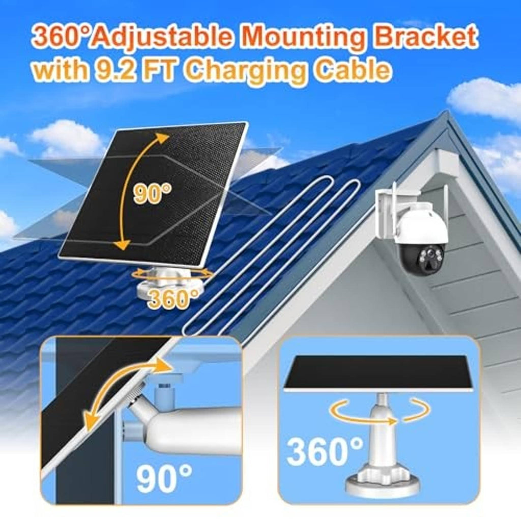Solar panel charger with 360° adjustable mounting bracket and long charging cable