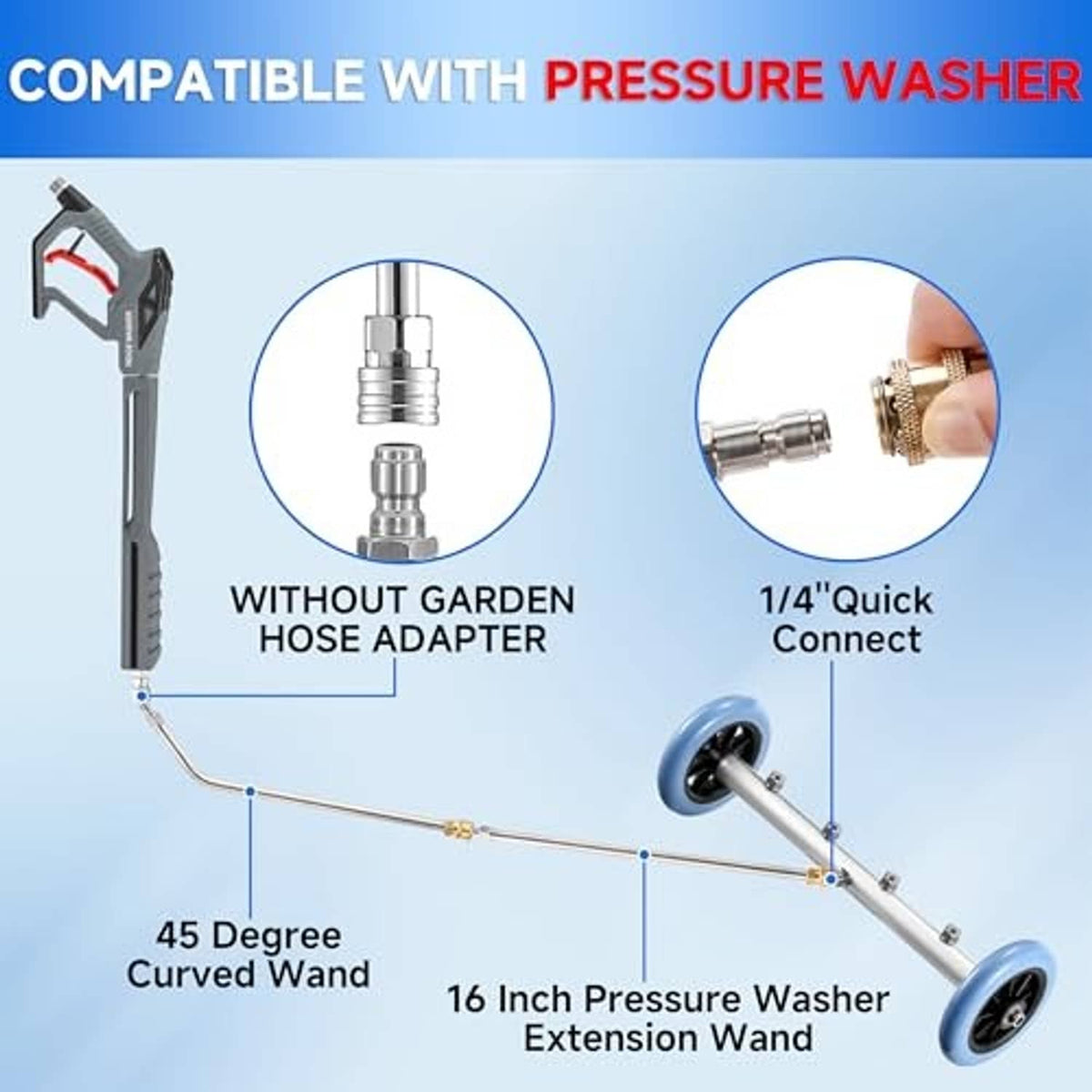 16-inch pressure washer extension wand with 45-degree curved wand and quick-connect plug