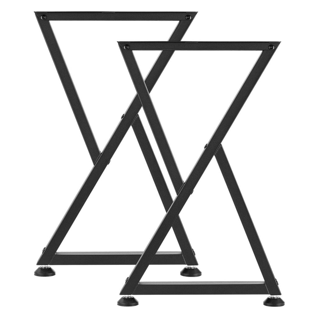 Pair of black X-frame table legs with rubber feet and cross support bars