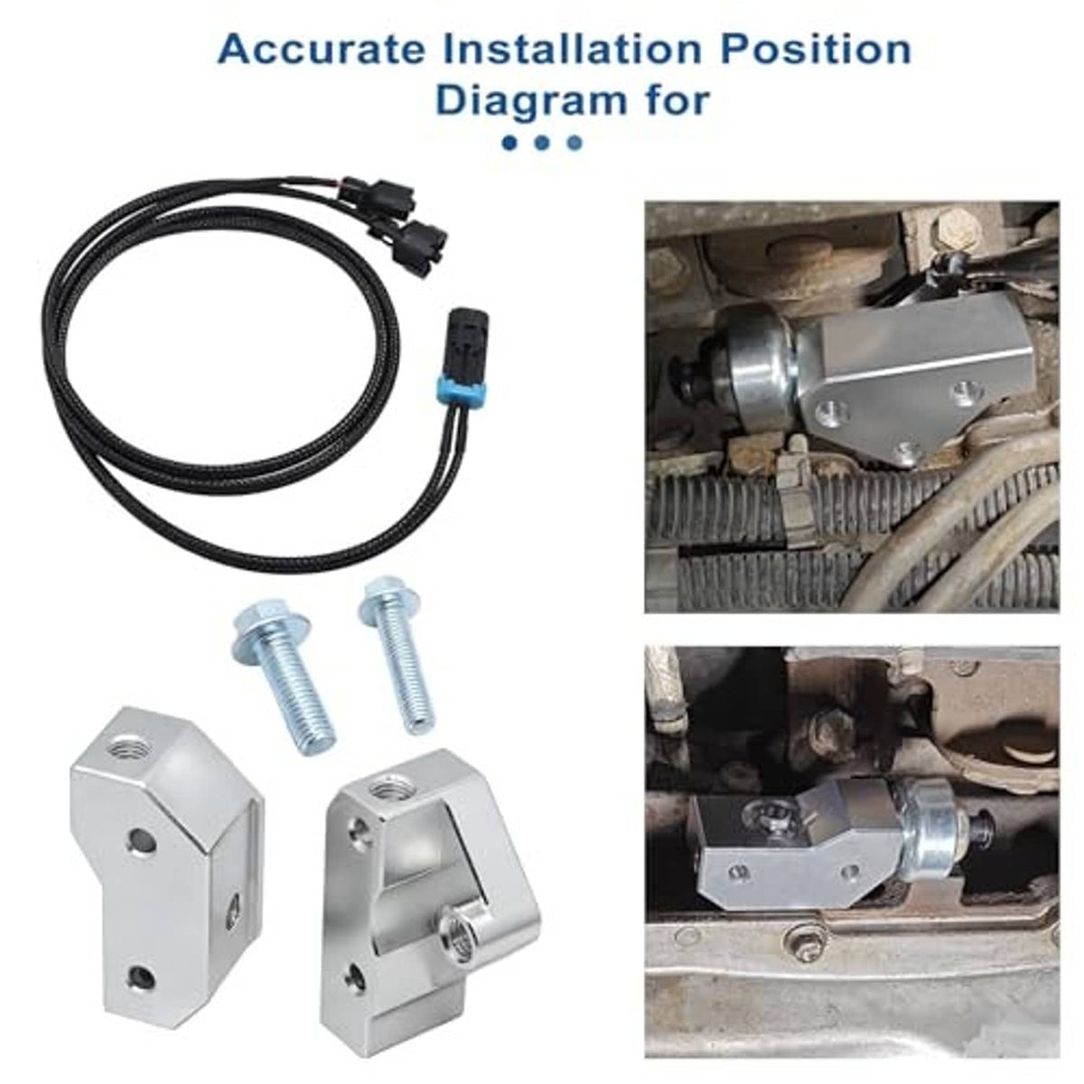 Knock sensor relocation harness and brackets with bolts for installation position