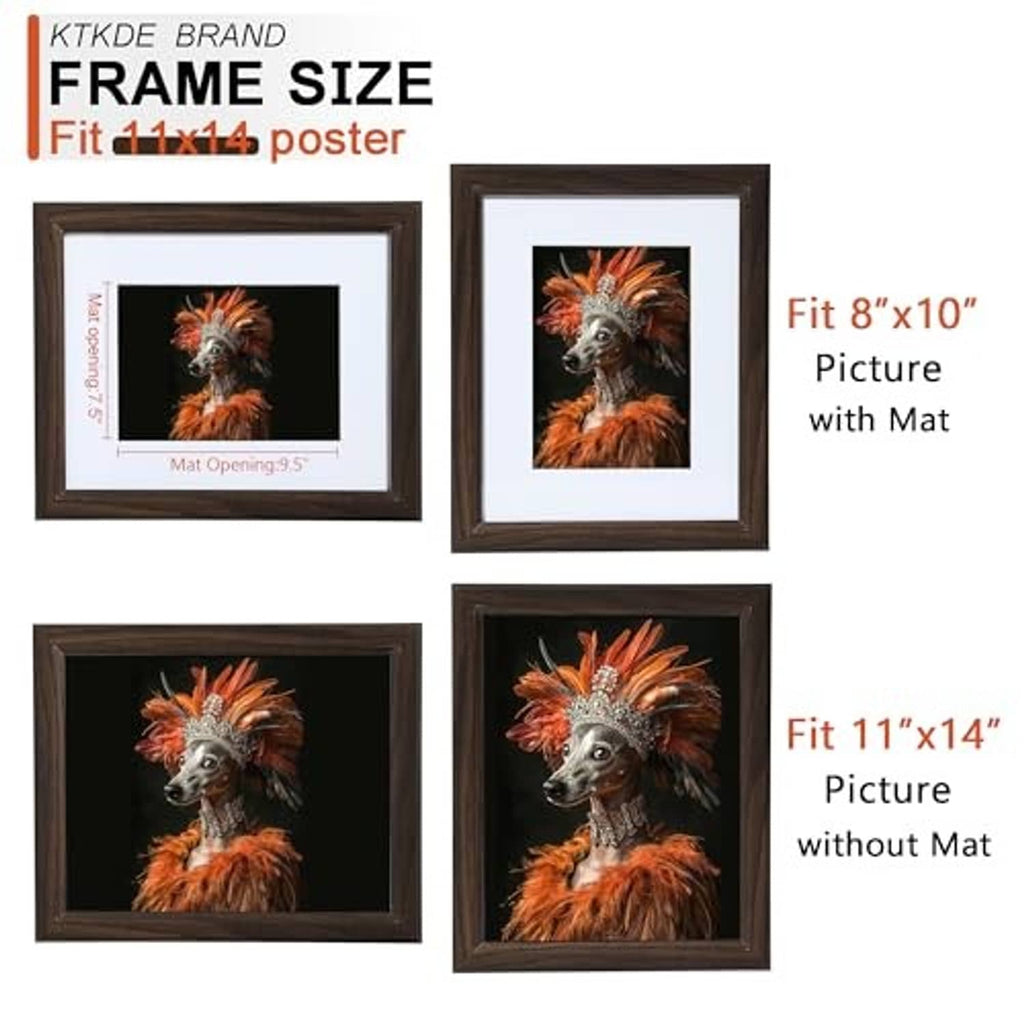 Walnut wood picture frame set: 8x10 with mat and 11x14 without mat
